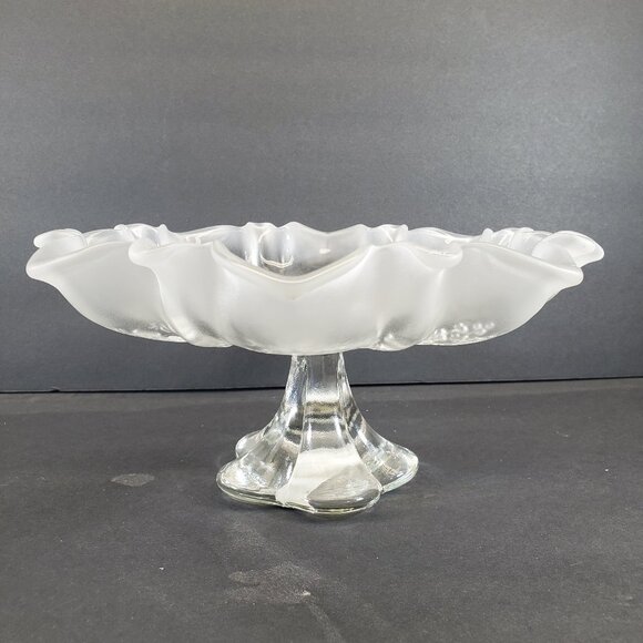 Vintage 1980s Mikasa Christmas Story Footed Bon Bon, Frosted Glass, Germany - Picture 1 of 13